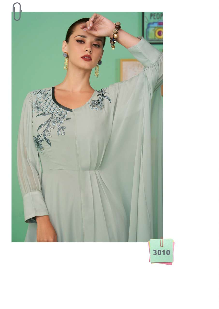 S3forever-Glamore Shine Vol 2 - Georgette-Embroidery-Long-Gown-Kurti-Heavy-Malai-Crape-Inner-3010-C